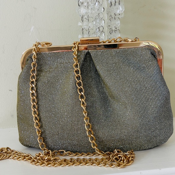 a new day Handbags - A New Day Shimmering Beige Gold Frame Gold Chain Crossbody Formal Clutch Purse